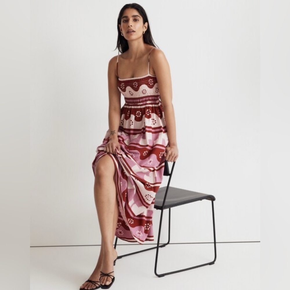 Madewell Theo Sleeveless Midi Dress in Geodaisy Batik, Size L